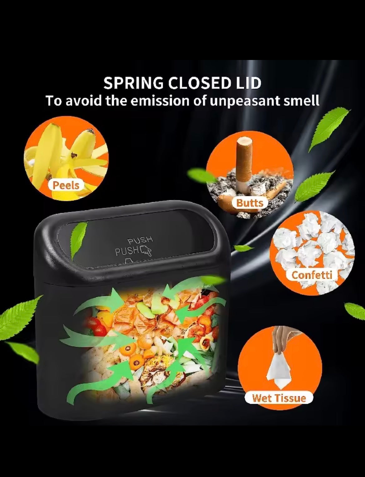 3Pcs Car Trash Can (with lid) Contains 60 (300) Garbage Bags, Small Car Trash Can and Leak-proof